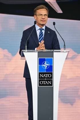 NATO Heads of State and Government Summit in Ankara ANKARA, TURKIYE - JULY 7: Prime Minister of Sweden Ulf Kristersson speaks during the Defence Industry Forum, which opened the 36th NATO Heads of State and Government Summit in Ankara, Turkiye, on July 7, 2026. Ismail Aslandag Anadolu Ankara Turkey. Editorial use only. Please get in touch for any other usage.  Copyright: x2026xAnadoluxIsmailxAslandagx