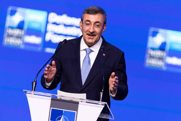 July 7, 2026, Ankara, Turkey: Turkish Vice President Cevdet Yilmaz speaks during the first day of the NATO Summit Defence Industry Forum, held as part of the NATO Summit. Ankara Turkey  - ZUMAl194 20260707_zip_l194_008 Copyright: xMarekxLadzinskix