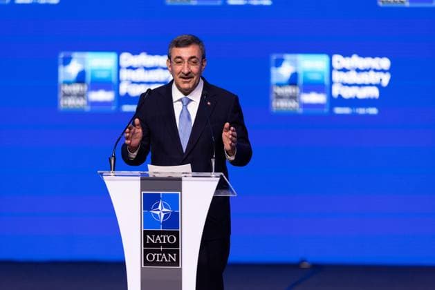 July 7, 2026, Ankara, Turkey: Turkish Vice President Cevdet Yilmaz speaks during the first day of the NATO Summit Defence Industry Forum, held as part of the NATO Summit. Ankara Turkey - ZUMAl194 20260707_zip_l194_007 Copyright: xMarekxLadzinskix