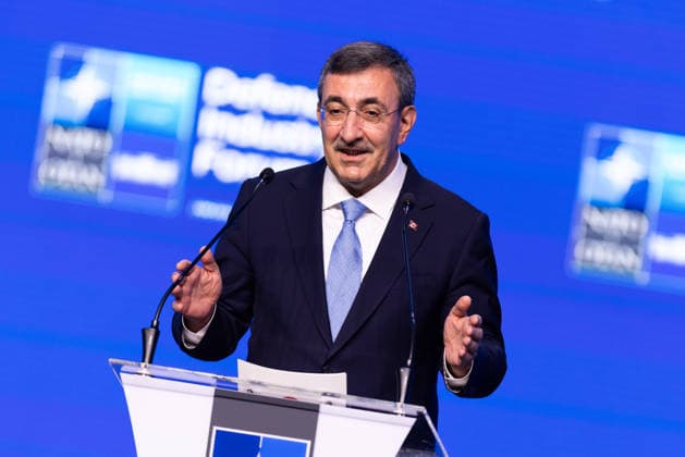 July 7, 2026, Ankara, Turkey: Turkish Vice President Cevdet Yilmaz speaks during the first day of the NATO Summit Defence Industry Forum, held as part of the NATO Summit. Ankara Turkey - ZUMAl194 20260707_zip_l194_010 Copyright: xMarekxLadzinskix