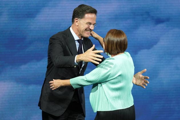 NATO Heads of State and Government Summit in Ankara ANKARA, TURKIYE - JULY 07: Luxembourg Defense Minister Yuriko Backes (R) greets NATO Secretary General Mark Rutte (L) during the Defense Industry Forum held as part of the 36th NATO Heads of State and Government Summit in Ankara, Turkiye, on July 07, 2026. The forum focuses on transatlantic defense production and related investments. Dilara Irem Sancar Anadolu Ankara Turkey. Editorial use only. Please get in touch for any other usage.  Copyright: x2026xAnadoluxDilaraxIremxSancarx