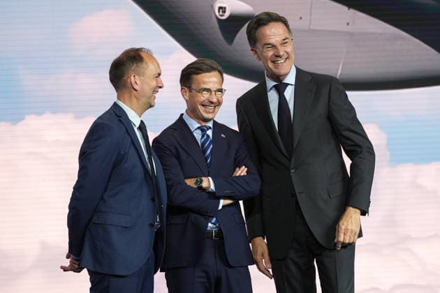NATO Heads of State and Government Summit in Ankara ANKARA, TURKIYE - JULY 07: NATO Secretary General Mark Rutte (R) and Swedish Prime Minister Ulf Kristersson (C) attend the Defense Industry Forum held as part of the 36th NATO Heads of State and Government Summit in Ankara, Turkiye, on July 07, 2026. The forum focuses on transatlantic defense production and related investments. Dilara Irem Sancar Anadolu Ankara Turkey. Editorial use only. Please get in touch for any other usage.  Copyright: x2026xAnadoluxDilaraxIremxSancarx