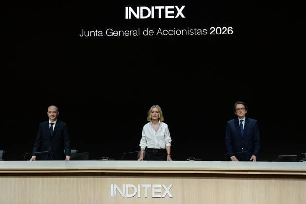 Inditex Annual General Meeting of Shareholders at the Arteixo headquarters Inditex’s non-executive chairwoman, Marta Ortega, the secretary of the board, Javier Monteoliva Díaz, and Inditex CEO Óscar García Maceiras, during the Inditex Group’s Annual General Shareholders’ Meeting on July 7, 2026, in Arteixo, A Coruna, Galicia, Spain. The corporate and financial meeting brings together top executives, board members, and shareholders to vote on the annual financial statements, ratify the excellent financial results from the previous fiscal year, approve the dividend distribution, and analyze the expansion and sustainable innovation plan for its global brands. JULY 7, 2026 A Coruna, Galicia A Coruna, Galicia, Spain  Copyright: xM.xDylanx 7651216