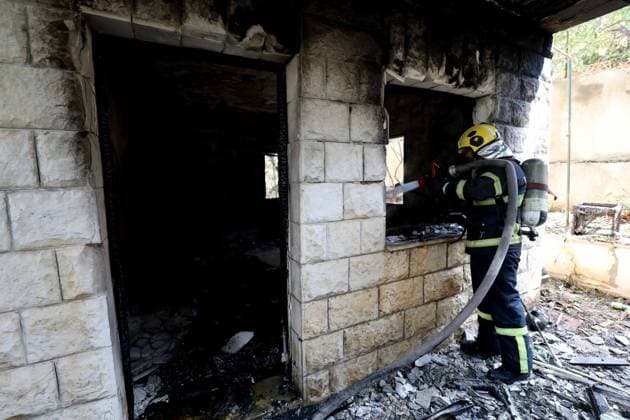 Israeli forces destroy Palestinian home during raid in Nablus NABLUS, WEST BANK, PALESTINE - JULY 7: Firefighters intervene to extinguish the fire that broke out at the site after Israeli forces carried out a raid in Nablus, West Bank, Palestine on July 7, 2026. During the raid, Israeli forces surrounded a Palestinian-owned house and destroyed it with explosives. The house was completely damaged following the attack. Nedal Eshtayah Anadolu Nablus West Bank. Editorial use only. Please get in touch for any other usage.  Copyright: x2026xAnadoluxNedalxEshtayahx