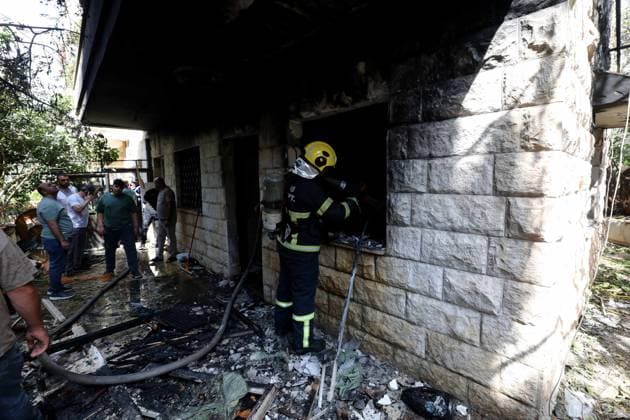 Israeli forces destroy Palestinian home during raid in Nablus NABLUS, WEST BANK, PALESTINE - JULY 7: Firefighters intervene to extinguish the fire that broke out at the site after Israeli forces carried out a raid in Nablus, West Bank, Palestine on July 7, 2026. During the raid, Israeli forces surrounded a Palestinian-owned house and destroyed it with explosives. The house was completely damaged following the attack. Nedal Eshtayah Anadolu Nablus West Bank. Editorial use only. Please get in touch for any other usage.  Copyright: x2026xAnadoluxNedalxEshtayahx
