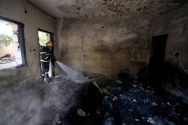 Israeli forces destroy Palestinian home during raid in Nablus NABLUS, WEST BANK, PALESTINE - JULY 7: Firefighters intervene to extinguish the fire that broke out at the site after Israeli forces carried out a raid in Nablus, West Bank, Palestine on July 7, 2026. During the raid, Israeli forces surrounded a Palestinian-owned house and destroyed it with explosives. The house was completely damaged following the attack. Nedal Eshtayah Anadolu Nablus West Bank. Editorial use only. Please get in touch for any other usage.  Copyright: x2026xAnadoluxNedalxEshtayahx