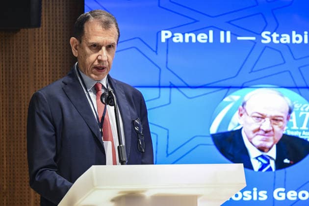 NATO Summit Dialogues in Ankara ANKARA, TURKIYE - JULY 07: Former Atlantic Treaty Association (ATA) President Prof. Fabrizio W. Luccioli gives a speech as he attends the panel titled Stability on NATO s Southern Flank: Security and Cooperation in the Mediterranean as part of the NATO Summit Dialogues event organized by the Turkish Atlantic Council (ATA Turkiye) and the Hariciye Center for Foreign Policy and Security Studies in Ankara, Turkiye on July 07, 2026. Fatma Nur Arslan Anadolu Ankara Turkey. Editorial use only. Please get in touch for any other usage.  Copyright: x2026xAnadoluxFatmaxNurxArslanx