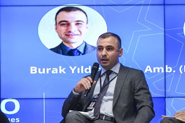 NATO Summit Dialogues in Ankara ANKARA, TURKIYE - JULY 07: Security and defense analyst Burak Yildirim gives a speech as he attends the panel titled Stability on NATO s Southern Flank: Security and Cooperation in the Mediterranean as part of the NATO Summit Dialogues event organized by the Turkish Atlantic Council (ATA Turkiye) and the Hariciye Center for Foreign Policy and Security Studies in Ankara, Turkiye on July 07, 2026. Fatma Nur Arslan Anadolu Ankara Turkey. Editorial use only. Please get in touch for any other usage.  Copyright: x2026xAnadoluxFatmaxNurxArslanx