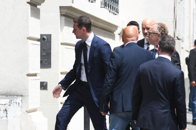 Jordan Bardella Arrives At RN s Headquarters - Paris Jordan Bardella arriving at French far-right Rassemblement National (RN) party headquarters in Paris on July 7, 2026 before the decision on the appeal trial of President of the parliamentary group of the French far-right Rassemblement National (RN) party, Marine Le Pen and officials of French far-right Rassemblement National (RN) party on suspicion of embezzlement of European public funds. The appeal comes after a court last year barred Le Pen from running for office for five years over a European Parliament fake-jobs scam involving her and other officials from her National Rally party. Photo by Florian Poitout ABACAPRESS.COM Paris France  Copyright: xPoitoutxFlorian ABACAx