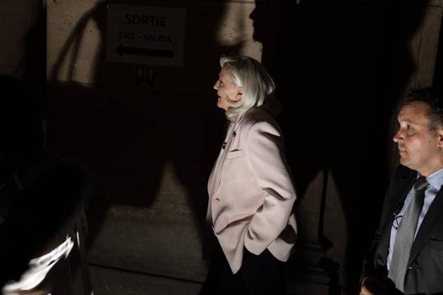 Paris, France, July 7, 2026 - President of far right party Rassemblement National (RN) parliamentary group Marine Le Pen arrives to attend the verdict in the appeal trial of RN former or actual members on charges of embezzlement of European public funds in a case of alleged European Parliament fake jobs at Paris Court of Appeal. A lower court last year sentenced longtime party leader and three time presidential candidate, Marine Le Pen, to a five year ban from public office and two years in prison over a fake jobs scam at the European Parliament. The appeals court will rule on whether to uphold the ban in a case that has upended her presidential aspirations.  Copyright: xAlexisxSciardx