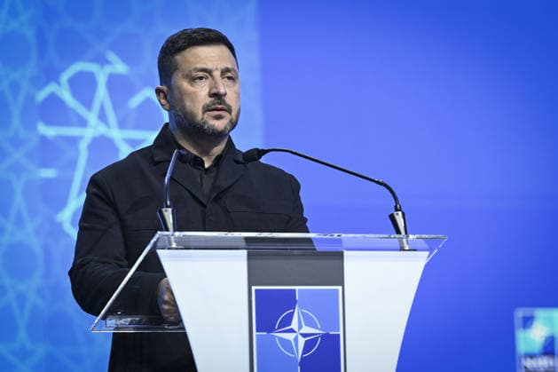 Defense Industry Forum held during NATO Summit in Ankara ANKARA, TURKIYE - JULY 7: Ukrainian President Volodymyr Zelenskyy delivers a speech at a podium during the Defense Industry Forum held within the 36th NATO Heads of State and Government Summit in Ankara, Turkiye, on July 7, 2026. Berke Bayur Anadolu Ankara Turkey. Editorial use only. Please get in touch for any other usage.  Copyright: x2026xAnadoluxBerkexBayurx