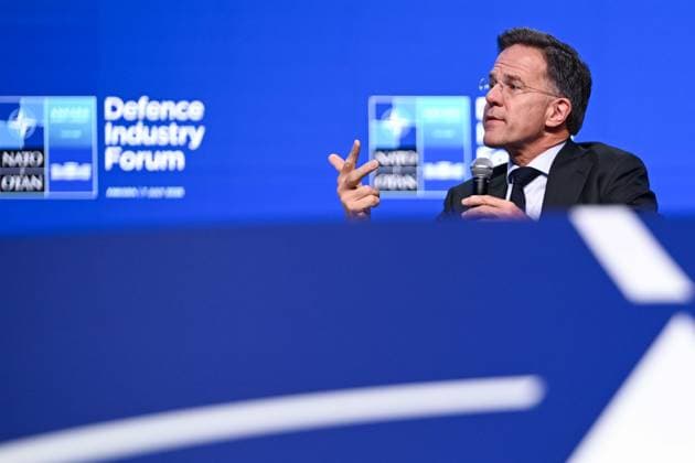 NATO Ankara Summit opens with Defense Industry Forum ANKARA, TURKIYE - JULY 07: NATO Secretary General Mark Rutte delivers remarks at the Defense Industry Forum, held as part of the 36th NATO Heads of State and Government Summit in Ankara, Turkiye, on July 07, 2026. The forum focuses on transatlantic defense production and related investments. Ismail Aslandag Anadolu Ankara Turkey. Editorial use only. Please get in touch for any other usage.  Copyright: x2026xAnadoluxIsmailxAslandagx