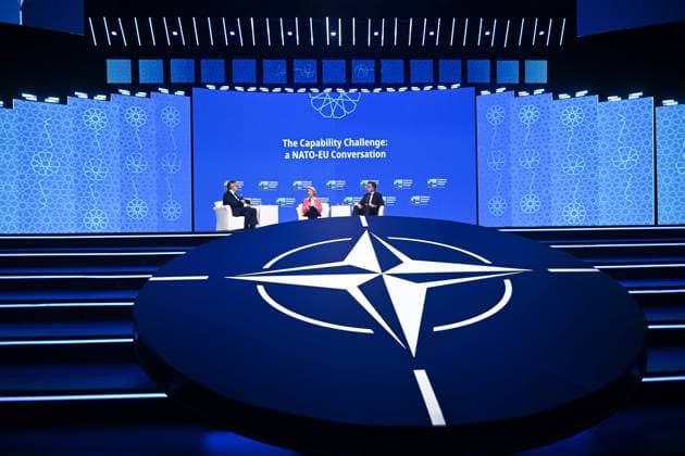 NATO Ankara Summit opens with Defense Industry Forum ANKARA, TURKIYE - JULY 07: NATO Secretary General Mark Rutte and European Commission President Ursula von der Leyen deliver remarks at the Defense Industry Forum, held as part of the 36th NATO Heads of State and Government Summit in Ankara, Turkiye, on July 07, 2026. The forum focuses on transatlantic defense production and related investments. Ismail Aslandag Anadolu Ankara Turkey. Editorial use only. Please get in touch for any other usage.  Copyright: x2026xAnadoluxIsmailxAslandagx