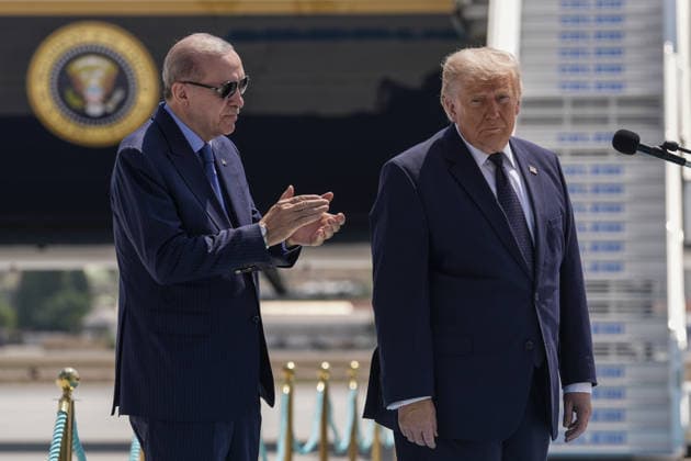 Turkish President Recep Tayyip Erdogan welcomes US President Donald Trump in Ankara ANKARA, TURKIYE - JULY 07: Turkish President Recep Tayyip Erdogan welcomes US President Donald Trump at Ankara Airport, who is paying an official visit to Turkiye ahead of the 36th NATO Heads of State and Government Summit in Ankara, Turkiye, on July 07, 2026. Osmancan Gürdogan Anadolu Ankara Turkey. Editorial use only. Please get in touch for any other usage.  Copyright: x2026xAnadoluxOsmancanxGürdoÄüanx