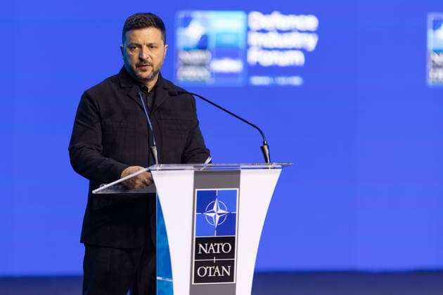 July 7, 2026, Ankara, Turkey: Ukrainian President Volodymyr Zelenskyy speaks during the NATO Defence Industry Forum. Ankara Turkey - ZUMAl194 20260707_zip_l194_016 Copyright: xMarekxLadzinskix