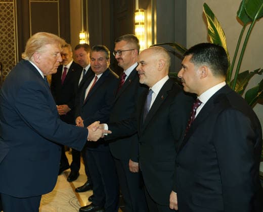US President Donald Trump arrives in Ankara for NATO Summit ANKARA, TURKIYE - JULY 07: (----EDITORIAL USE ONLY MANDATORY CREDIT - TURKISH PRESIDENCY MUSTAFA KAMACI HANDOUT - NO MARKETING NO ADVERTISING CAMPAIGNS - DISTRIBUTED AS A SERVICE TO CLIENTS----) Chief Advisor to the Turkish President on Security and Foreign Policy Akif Cagatay Kilic (2nd R) shakes hands with US President Donald Trump (L), who is paying an official visit to Turkiye for the 36th NATO Heads of State and Government Summit, at Ankara Airport in Ankara, Turkiye, on July 07, 2026. Turkish President Recep Tayyip Erdogan (not seen) welcomed US President Donald Trump. TUR Presidency Mustafa Kamaci Handout Anadolu Ankara Turkey. Editorial use only. Please get in t  Copyright: x2026xAnadoluxTURxPresidencyx xMustafaxKamacix xHandoutx