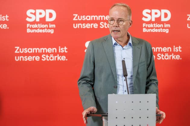 Statement SPD Matthias Miersch SPD Vorsitzender, bei einem Statement SPD am 07.07.26 in Berlin. Berlin Berlin Deutschland Reichstag *** Statement by Matthias Miersch, SPD Chairman, during an SPD press conference on July 7, 2026, in Berlin, Berlin, Berlin, Germany, at the Reichstag