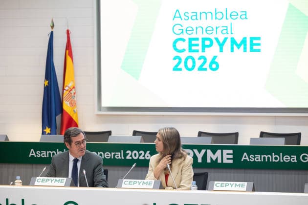 CEPYME General Assembly in Madrid: CEPYME President Ángela de Miguel, and CEOE President Antonio Garamendi, during the General Assembly of the Spanish Confederation of Small and Medium-Sized Enterprises (CEPYME) on July 7, 2026, in Madrid, Spain. This corporate meeting brings together industry leaders to establish strategic priorities in response to fiscal challenges, social dialogue, and the competitiveness of SMEs. JULY 7, 2026 Jesús Hellí Madrid, Spain  Copyright: xJesusxHellinx 7651598