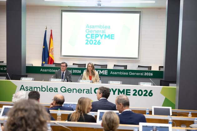 CEPYME General Assembly in Madrid: CEPYME President Ángela de Miguel, and CEOE President Antonio Garamendi, during the General Assembly of the Spanish Confederation of Small and Medium-Sized Enterprises (CEPYME) on July 7, 2026, in Madrid, Spain. This corporate meeting brings together industry leaders to establish strategic priorities in response to fiscal challenges, social dialogue, and the competitiveness of SMEs. JULY 7, 2026 Jesús Hellí Madrid, Spain  Copyright: xJesusxHellinx 7651602