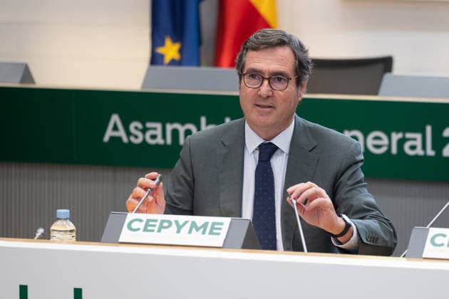 CEPYME General Assembly in Madrid: CEOE President Antonio Garamendi during the General Assembly of the Spanish Confederation of Small and Medium-Sized Enterprises (CEPYME) on July 7, 2026, in Madrid, Spain. This corporate meeting brings together industry leaders to establish strategic priorities in response to fiscal challenges, social dialogue, and the competitiveness of SMEs. JULY 7, 2026 Jesús Hellí Madrid, Madrid, Spain  Copyright: xJesusxHellinx 7651604