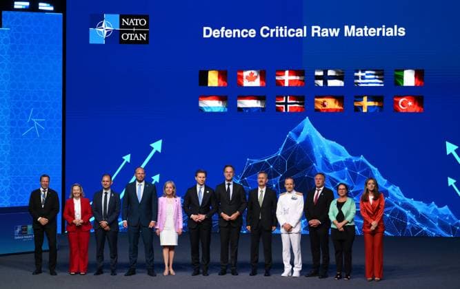NATO Secretary General Mark Rutte, center, poses with NATO defense ministers and defense industry representatives during the NATO Defense Industry Forum at the NATO summit in Ankara, Turkey, Tuesday, July 7, 2026. ( Copyright: DepoxPhotos 19155615