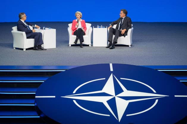 Ursula von der Leyen and Mark Rutte during NATO Summit - Ankara AJ European Commission President Ursula von der Leyen and NATO Secretary General Mark Rutte speaks during the Defence Industry Forum at the 36th NATO (OTAN) Heads of State and Government Summit in Ankara, Turkiye on July 7, 2026. Photo by Alexis Jumeau ABACAPRESS.COM. Ankara  Copyright: xJumeauxAlexis ABACAx
