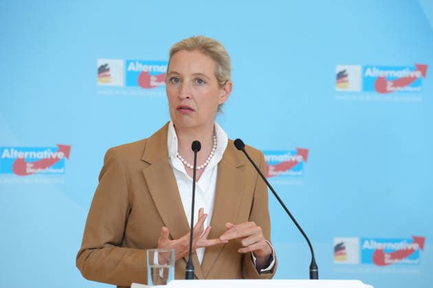 Pressekonferenz der AfD vor der Fraktionssitzung im Bundestag Alice Weidel im Portrait mit kraftvoller Mimik und Gestik bei der Pressekonferenz im Vorfeld der Fraktionssitzung im Bundestag, Berlin, 07.07.2026 Berlin Berlin Deutschland *** AfD press conference ahead of the parliamentary group meeting in the Bundestag: A portrait of Alice Weidel, displaying powerful facial expressions and gestures, at the press conference ahead of the parliamentary group meeting in the Bundestag, Berlin, July 7, 2026, Berlin, Berlin, Germany