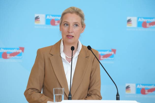 Pressekonferenz der AfD vor der Fraktionssitzung im Bundestag Alice Weidel im Portrait bei der Pressekonferenz im Vorfeld der Fraktionssitzung im Bundestag, Berlin, 07.07.2026 Berlin Berlin Deutschland *** AfD Press Conference Ahead of the Parliamentary Group Meeting in the Bundestag: A Portrait of Alice Weidel at the Press Conference Ahead of the Parliamentary Group Meeting in the Bundestag, Berlin, July 7, 2026, Berlin, Berlin, Germany
