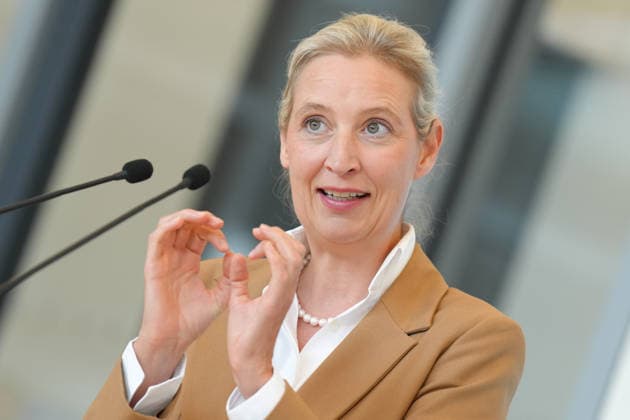 Pressekonferenz der AfD vor der Fraktionssitzung im Bundestag Alice Weidel im Portrait mit aussagekraeftiger Mimik und Gestik bei der Pressekonferenz im Vorfeld der Fraktionssitzung im Bundestag, Berlin, 07.07.2026 Berlin Berlin Deutschland *** AfD press conference ahead of the parliamentary group meeting in the Bundestag: A portrait of Alice Weidel, displaying expressive facial expressions and gestures, at the press conference ahead of the parliamentary group meeting in the Bundestag, Berlin, July 7, 2026, Berlin, Berlin, Germany
