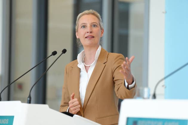 Pressekonferenz der AfD vor der Fraktionssitzung im Bundestag Alice Weidel im Portrait bei der Pressekonferenz im Vorfeld der Fraktionssitzung im Bundestag, Berlin, 07.07.2026 Berlin Berlin Deutschland *** AfD Press Conference Ahead of the Parliamentary Group Meeting in the Bundestag: A Portrait of Alice Weidel at the Press Conference Ahead of the Parliamentary Group Meeting in the Bundestag, Berlin, July 7, 2026, Berlin, Berlin, Germany