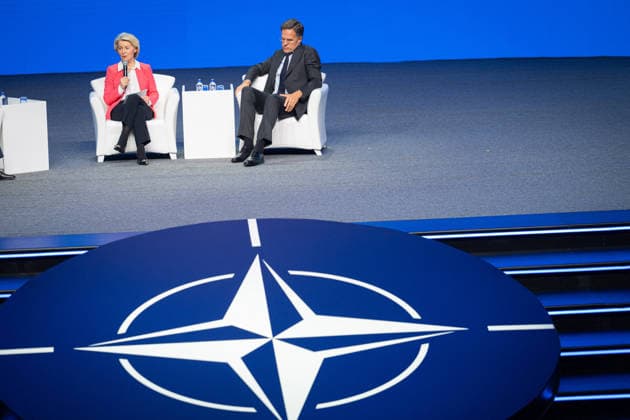 Ursula von der Leyen and Mark Rutte during NATO Summit - Ankara AJ European Commission President Ursula von der Leyen and NATO Secretary General Mark Rutte speaks during the Defence Industry Forum at the 36th NATO (OTAN) Heads of State and Government Summit in Ankara, Turkiye on July 7, 2026. Photo by Alexis Jumeau ABACAPRESS.COM. Ankara  Copyright: xJumeauxAlexis ABACAx