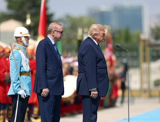 Turkish President Erdogan welcomes US President Trump with official ceremony in Ankara ANKARA, TURKIYE - JULY 7: (----EDITORIAL USE ONLY MANDATORY CREDIT - TURKISH PRESIDENCY MURAT KULA HANDOUT - NO MARKETING NO ADVERTISING CAMPAIGNS - DISTRIBUTED AS A SERVICE TO CLIENTS----) Turkish President Recep Tayyip Erdogan welcomes US President Donald Trump, who is paying an official visit to Turkiye for the 36th NATO Heads of State and Government Summit, with an official ceremony at Presidential Complex in Ankara, Turkiye, on July 7, 2026. TUR Presidency Murat Kula Anadolu Ankara Turkey. Editorial use only. Please get in touch for any other usage.  Copyright: x2026xAnadoluxTURxPresidency MuratxKulax