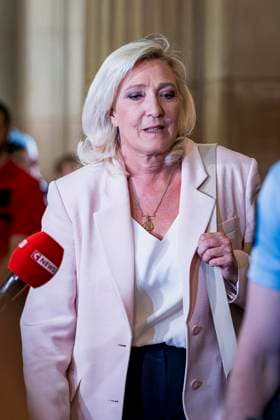 Marine Le Pen, president of the National Rally, leaves the Paris Court of Appeals, France, on July 7, 2026, following the verdict in the appeal trial of former and current RN members accused of embezzling European public funds in a case involving the creation of fictitious jobs at the European Parliament. The Court of Appeals sentenced Marine Le Pen, leader of France’s far right, to one year of house arrest with an electronic ankle monitor in connection with this case, thereby jeopardizing her presidential candidacy next April. She was also barred from running for office for 15 months, a ban that was set to expire this year. Vincenzo Armone Bestimage President of the Rassemblement National parliamentary group Marine Le Pen leaves after the  Copyright: xVincenzoxArnonex xBestimagexVincenzoxArnonex xBestimagex