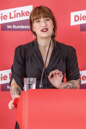 Statement Die Linke Heidi Reichinnek (Die Linke) bei einem Statement am 07.07.26 in Berlin. Berlin Berlin Deutschland Reichstag *** Statement by Heidi Reichinnek of Die Linke, a member of Die Linke, during a press conference on July 7, 2026, in Berlin, Berlin, Berlin, Germany, at the Reichstag