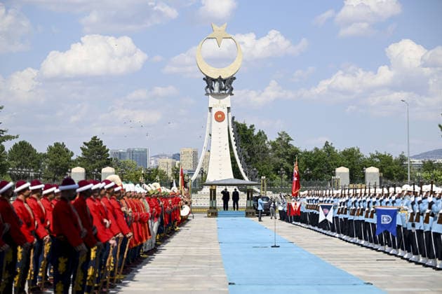 Turkish President Erdogan welcomes US President Trump with official ceremony in Ankara ANKARA, TURKIYE - JULY 7: Turkish President Recep Tayyip Erdogan welcomes US President Donald Trump, who is paying an official visit to Turkiye ahead of the 36th NATO Heads of State and Government Summit in Ankara, with an official ceremony at the Presidential Complex in Ankara, Turkiye on July 7, 2026. Utku Ucrak Anadolu Ankara Turkey. Editorial use only. Please get in touch for any other usage.  Copyright: x2026xAnadoluxUtkuxUcrakx