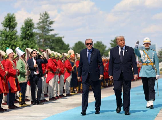 Turkish President Erdogan welcomes US President Trump with official ceremony in Ankara ANKARA, TURKIYE - JULY 7: (----EDITORIAL USE ONLY MANDATORY CREDIT - TURKISH PRESIDENCY MURAT KULA HANDOUT - NO MARKETING NO ADVERTISING CAMPAIGNS - DISTRIBUTED AS A SERVICE TO CLIENTS----) Turkish President Recep Tayyip Erdogan welcomes US President Donald Trump, who is paying an official visit to Turkiye for the 36th NATO Heads of State and Government Summit, with an official ceremony at Presidential Complex in Ankara, Turkiye, on July 7, 2026. Turkish Presidency Murat Kula Handout Anadolu Ankara Turkey. Editorial use only. Please get in touch for any other usage.  Copyright: x2026xAnadoluxTurkishxPresidencyx xMuratxKulax xHandoutx