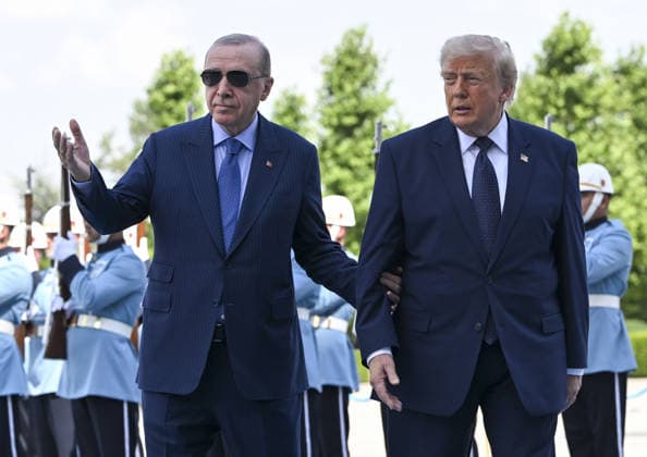 Turkish President Erdogan welcomes US President Trump with official ceremony in Ankara ANKARA, TURKIYE - JULY 7: Turkish President Recep Tayyip Erdogan welcomes US President Donald Trump, who is paying an official visit to Turkiye ahead of the 36th NATO Heads of State and Government Summit in Ankara, with an official ceremony at the Presidential Complex in Ankara, Turkiye on July 7, 2026. Utku Ucrak Anadolu Ankara Turkey. Editorial use only. Please get in touch for any other usage.  Copyright: x2026xAnadoluxUtkuxUcrakx