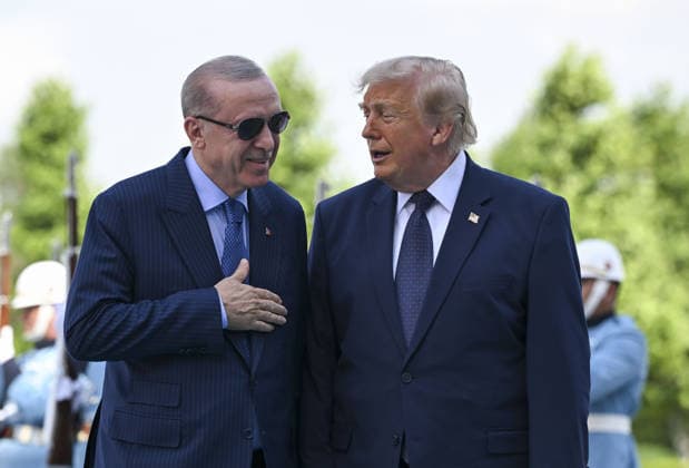 Turkish President Erdogan welcomes US President Trump with official ceremony in Ankara ANKARA, TURKIYE - JULY 7: Turkish President Recep Tayyip Erdogan welcomes US President Donald Trump, who is paying an official visit to Turkiye ahead of the 36th NATO Heads of State and Government Summit in Ankara, with an official ceremony at the Presidential Complex in Ankara, Turkiye on July 7, 2026. Utku Ucrak Anadolu Ankara Turkey. Editorial use only. Please get in touch for any other usage.  Copyright: x2026xAnadoluxUtkuxUcrakx