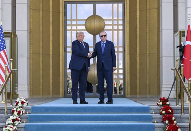 Turkish President Erdogan welcomes US President Trump with official ceremony in Ankara ANKARA, TURKIYE - JULY 7: Turkish President Recep Tayyip Erdogan welcomes US President Donald Trump, who is paying an official visit to Turkiye ahead of the 36th NATO Heads of State and Government Summit in Ankara, with an official ceremony at the Presidential Complex in Ankara, Turkiye on July 7, 2026. Utku Ucrak Anadolu Ankara Turkey. Editorial use only. Please get in touch for any other usage.  Copyright: x2026xAnadoluxUtkuxUcrakx