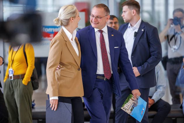 Statement AfD Alice Weidel und Tino Chrupalla (AfD), bei einem Statement der AfD am 07.07.26 in Berlin. Berlin Berlin Deutschland Reichstag *** Statement by AfD members Alice Weidel and Tino Chrupalla during an AfD press conference on July 7, 2026, in Berlin, Berlin, Berlin, Germany, at the Reichstag