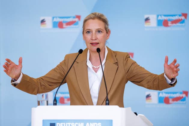Statement AfD Alice Weidel (AfD), bei einem Statement der AfD am 07.07.26 in Berlin. Berlin Berlin Deutschland Reichstag *** Statement by AfD s Alice Weidel, during an AfD press conference on July 7, 2026, in Berlin, Berlin, Berlin, Germany, at the Reichstag