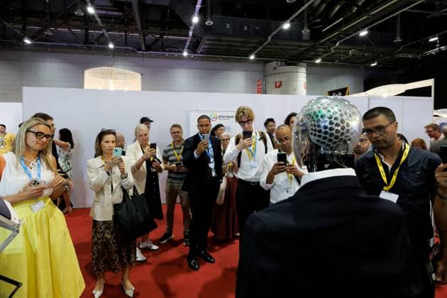 AI FOR GOOD GLOBAL SUMMIT PHOTOPQR LE DAUPHINE Grégory YETCHMENIZA Geneva, July 7, 2026, Geneva, Switzerland, July 7: The AI for Good Summit—artificial intelligence for the common good—organized under the auspices of the UN, is open to the public at Palexpo, featuring an exhibition and conferences. It showcases the latest humanoid robots and aims to lay the groundwork for ethical governance, with Geneva hoping to become the global hub for this initiative. Grégory Yetchmeniza, Le Dauphiné Libéré World Summit on Artificial Intelligence at Palexpo in Geneva, July 7, 2026, Geneva, France  Copyright: xPHOTOPQR LExDAUPHINE MAXPPPxGrégoryxYETCHMENIZAx 20260707JDL8419 20260707JDL8419