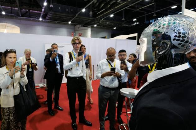 AI FOR GOOD GLOBAL SUMMIT PHOTOPQR LE DAUPHINE Grégory YETCHMENIZA Geneva, July 7, 2026, Geneva, Switzerland, July 7: The AI for Good Summit—artificial intelligence for the common good—organized under the auspices of the UN, is open to the public at Palexpo, featuring an exhibition and conferences. It showcases the latest humanoid robots and aims to lay the groundwork for ethical governance, with Geneva hoping to become the global hub for this initiative. Grégory Yetchmeniza, Le Dauphiné Libéré World Summit on Artificial Intelligence at Palexpo in Geneva, July 7, 2026, Geneva, France  Copyright: xPHOTOPQR LExDAUPHINE MAXPPPxGrégoryxYETCHMENIZAx 20260707JDL8431 20260707JDL8431