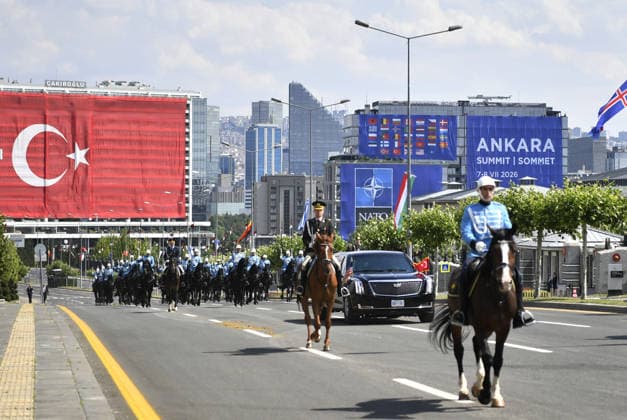 Turkish President Erdogan welcomes US President Trump with official ceremony in Ankara ANKARA, TURKIYE - JULY 7: (----EDITORIAL USE ONLY MANDATORY CREDIT - TURKISH PRESIDENCY MUSTAFA OZTARTAN HANDOUT - NO MARKETING NO ADVERTISING CAMPAIGNS - DISTRIBUTED AS A SERVICE TO CLIENTS----) Turkish President Recep Tayyip Erdogan welcomes U.S. President Donald Trump with an official ceremony as Trump s motorcade is accompanied by the Mounted Ceremonial Unit at the Presidential Complex ahead of the 36th NATO Summit of Heads of State and Government in Ankara, Turkiye on July 7, 2026. Turkish Presidency Mustafa Oztartan Handout Anadolu Ankara Turkey. Editorial use only. Please get in touch for any other usage.  Copyright: x2026xAnadoluxTurkishxPresidencyx xMustafaxOztartanx xHandoutx