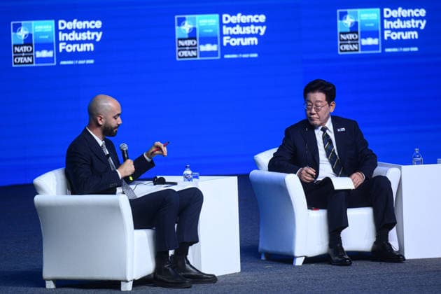 Defense Industry Forum at 36th NATO Summit in Ankara ANKARA, TURKIYE - JULY 7: South Korean President Lee Jae Myung attends the Defense Industry Forum as part of the 36th NATO Summit of Heads of State and Government in Ankara, Turkiye on July 7, 2026. Akin Celiktas Anadolu Ankara Turkey. Editorial use only. Please get in touch for any other usage.  Copyright: x2026xAnadoluxAkinxCeliktasx