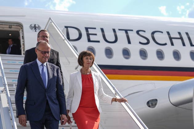German Chancellor Friedrich Merz arrives Ankara for 36th NATO Summit ANKARA, TURKIYE - JULY 7: German Chancellor Friedrich Merz and his wife Charlotte Merz arrive at Ankara Airport for the 36th NATO Summit in Ankara, Turkiye on July 7, 2026. Osmancan Gurdogan Anadolu Ankara Turkey. Editorial use only. Please get in touch for any other usage.  Copyright: x2026xAnadoluxOsmancanxGurdoganx