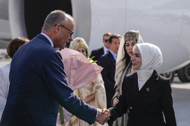 German Chancellor Friedrich Merz arrives Ankara for 36th NATO Summit ANKARA, TURKIYE - JULY 7: German Chancellor Friedrich Merz is welcomed by Turkish Family and Social Services Minister Mahinur Ozdemir Goktas after arriving at Ankara Airport for the 36th NATO Summit in Ankara, Turkiye on July 7, 2026. Osmancan Gurdogan Anadolu Ankara Turkey. Editorial use only. Please get in touch for any other usage.  Copyright: x2026xAnadoluxOsmancanxGurdoganx