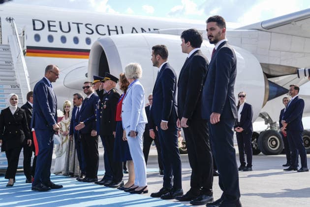 German Chancellor Friedrich Merz arrives Ankara for 36th NATO Summit ANKARA, TURKIYE - JULY 7: German Chancellor Friedrich Merz is welcomed by Turkish Family and Social Services Minister Mahinur Ozdemir Goktas after arriving at Ankara Airport for the 36th NATO Summit in Ankara, Turkiye on July 7, 2026. Osmancan Gurdogan Anadolu Ankara Turkey. Editorial use only. Please get in touch for any other usage.  Copyright: x2026xAnadoluxOsmancanxGurdoganx
