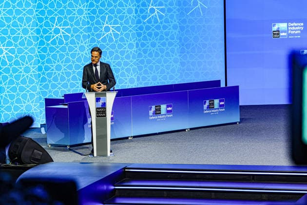July 7, 2026, Ankara, Turkiye, Turkiye: NATO Secretary General MARK RUTTE, speaks onstage in the plenary hall at the NATO Summit Defence Industry Forum in Ankara. The Forum brought together Allied officials and defence-industry leaders to focus on scaling production, investment, innovation and joint procurement as NATO works towards its 5 percent defence and security investment commitment. Ankara Turkiye  - ZUMAo116 20260707_znp_o116_007 Copyright: xBiancaxOterox