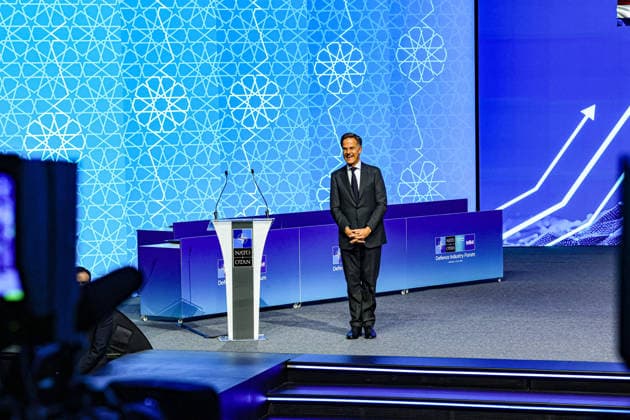 July 7, 2026, Ankara, Turkiye, Turkiye: NATO Secretary General MARK RUTTE, clasps his hands as he speaks onstage in the plenary hall at the NATO Summit Defence Industry Forum in Ankara. The Forum brought together Allied officials and defence-industry leaders to focus on scaling production, investment, innovation and joint procurement as NATO works towards its 5 percent defence and security investment commitment. Ankara Turkiye - ZUMAo116 20260707_znp_o116_009 Copyright: xBiancaxOterox